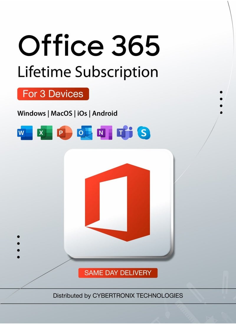 Microsoft Office 365 Lifetime Subscription for 3 Devices | Windows, Android, MAC, iOS & Online | Digital License 