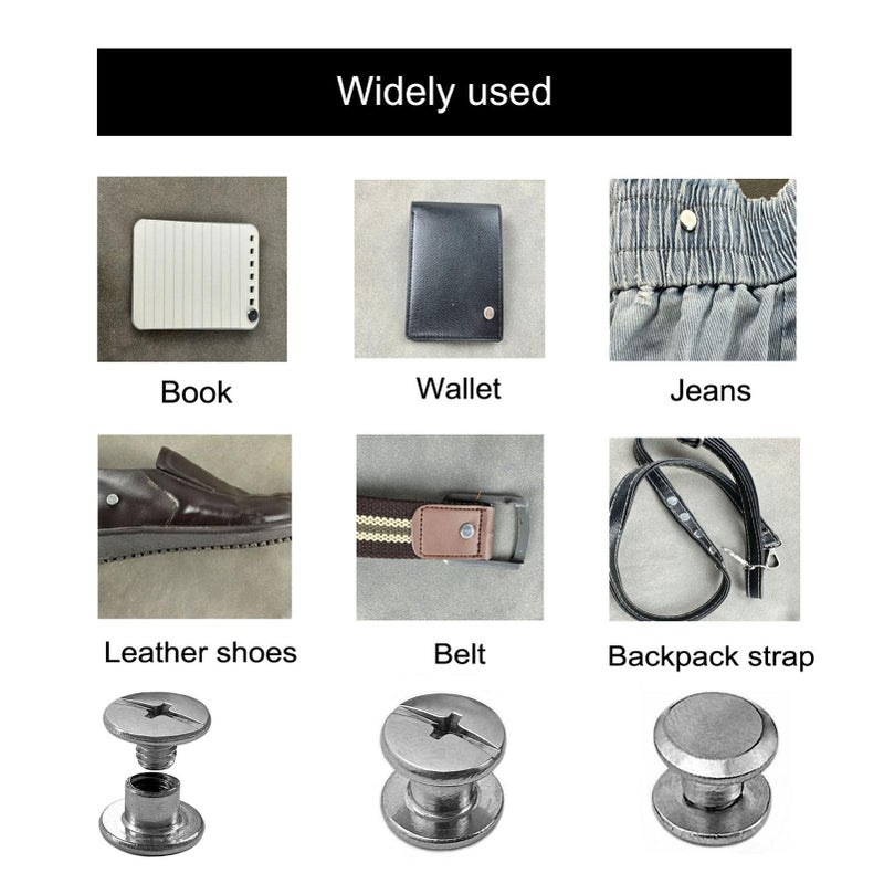 IDEALSV 200 Pcs (100 Sets) 304 Stainless Steel Chicago Screws Rivets Sets,Leather Rivets Phillip Head Leather Bag, Book and Photo Album Binding Chicago Rivets Kits 6 Sizes (M5X4,5,6,8,10,12mm) - Image 5