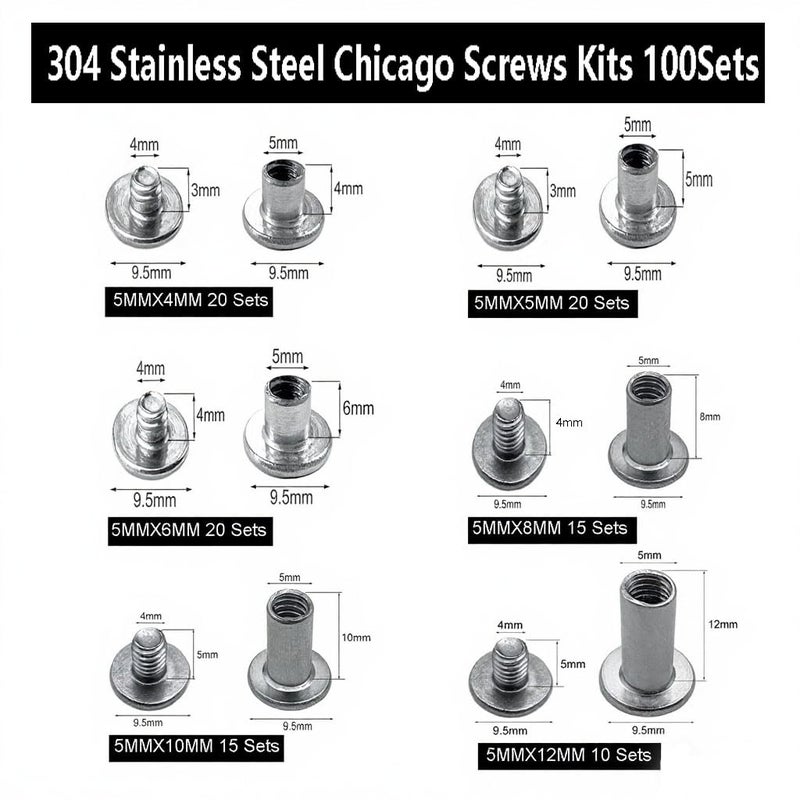 IDEALSV 200 Pcs (100 Sets) 304 Stainless Steel Chicago Screws Rivets Sets,Leather Rivets Phillip Head Leather Bag, Book and Photo Album Binding Chicago Rivets Kits 6 Sizes (M5X4,5,6,8,10,12mm) - Image 2