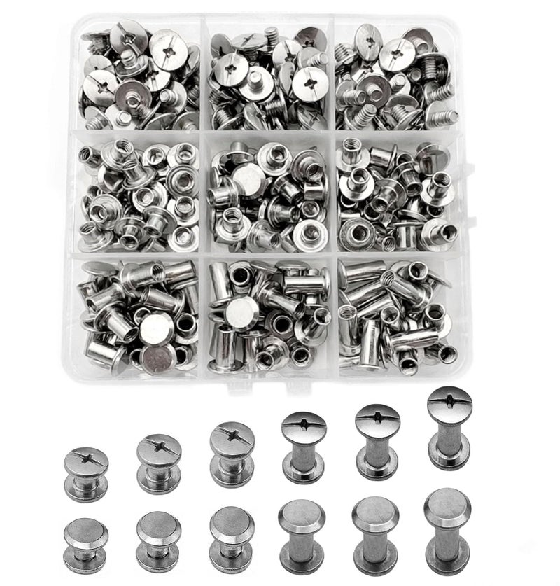 IDEALSV 200 Pcs (100 Sets) 304 Stainless Steel Chicago Screws Rivets Sets,Leather Rivets Phillip Head Leather Bag, Book and Photo Album Binding Chicago Rivets Kits 6 Sizes (M5X4,5,6,8,10,12mm) - Image 1