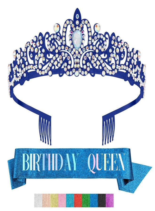 Dayofun تاج عيد ميلاد الأميرة الزرقاء، ووشاح، وزينة تاج للبنات - Image 1