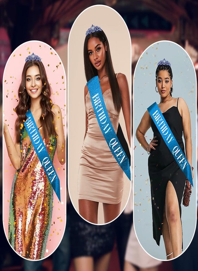 Dayofun تاج عيد ميلاد الأميرة الزرقاء، ووشاح، وزينة تاج للبنات - Image 4