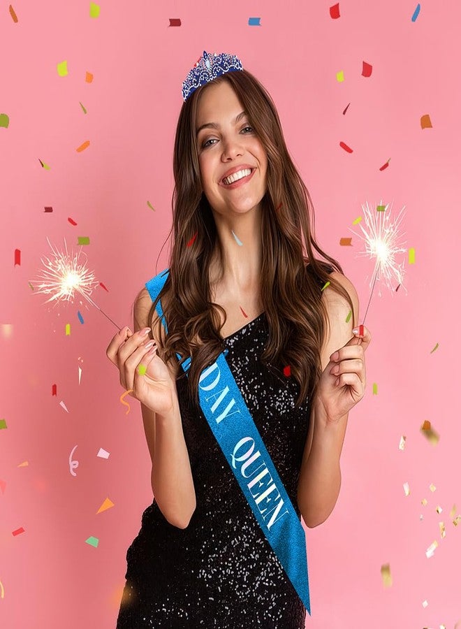 Dayofun تاج عيد ميلاد الأميرة الزرقاء، ووشاح، وزينة تاج للبنات - Image 2