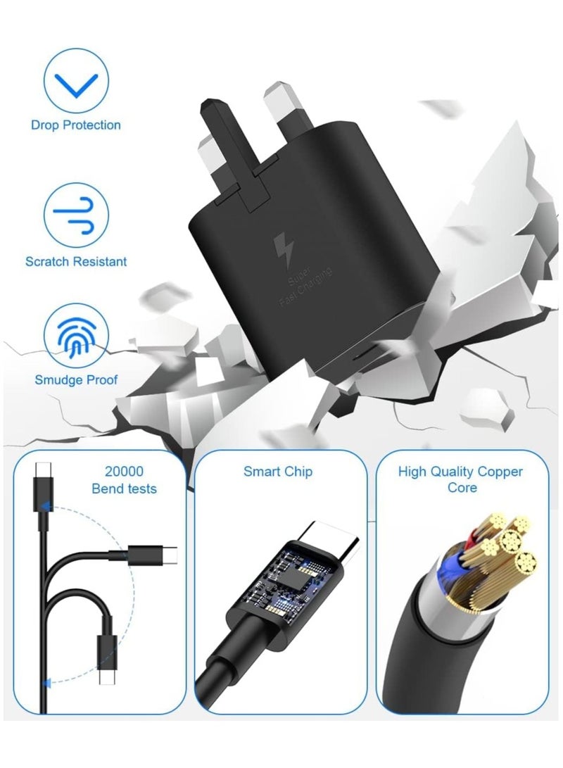 25W PD Fast Charger Adapter, USB C Plug and Cable for Samsung Galaxy S21, S21 FE, S21 Ultra, S22, S23, S23+, S20, Z Flip 4, Z Fold 4, A13, A33, A53