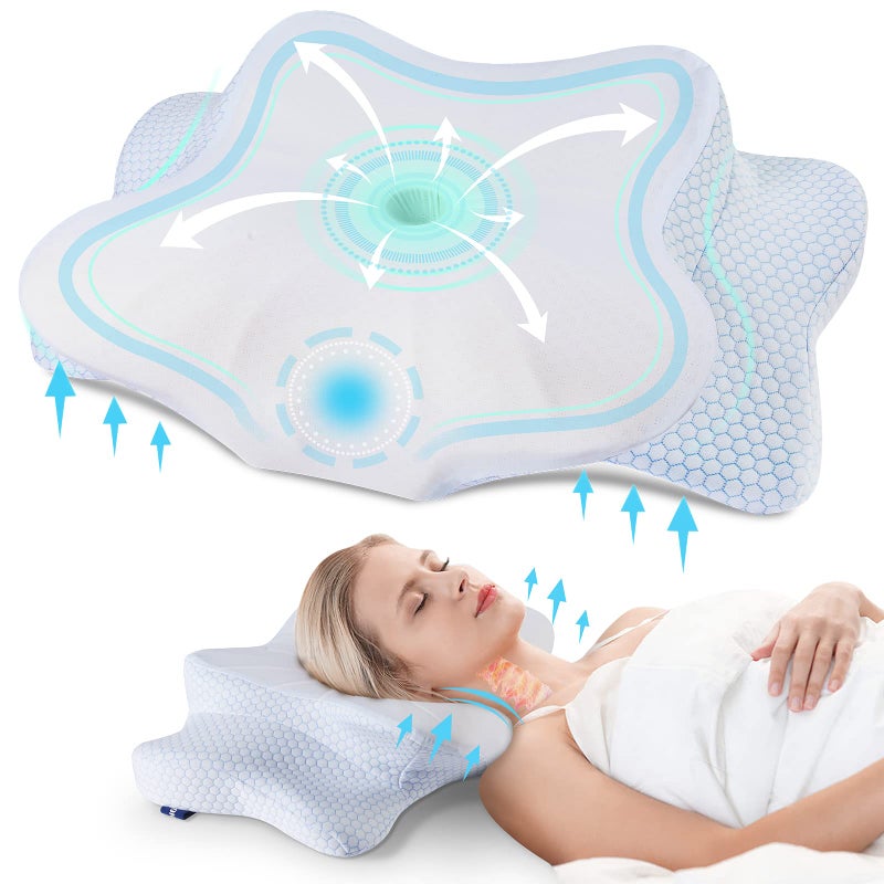 DONAMA Cervical Pillow for Neck Pain ReliefContour Memory Foam PillowErgonomic Orthopedic Neck Support Pillow for SideBack and Stomach Sleepers with Breathable PillowcaseBlue