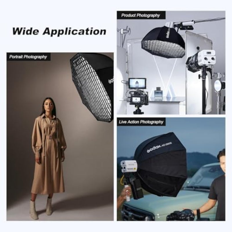 AD-S60S Softbox Mount Softbox 60 سم مع حقيبة حمل عاكسة للناشرات الشبكية لـ AD400Pro II AD400 Pro AD300 Pro Flash وML100BI ML100R ML60 ML60Bi ML60II Bi ML30 ML30Bi LED ضوء - Image 5