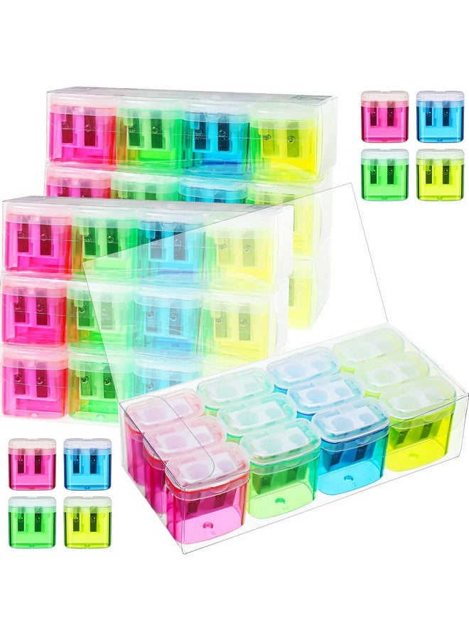 Chinco 96 Pieces Pencil Sharpeners For Kids Colored Pencil Sharpeners Manual Double Hole Pencil Sharpener With Lid Hand Held Pencil Sharpener With Cover To Catch Shavings For School Office Home - Image 1