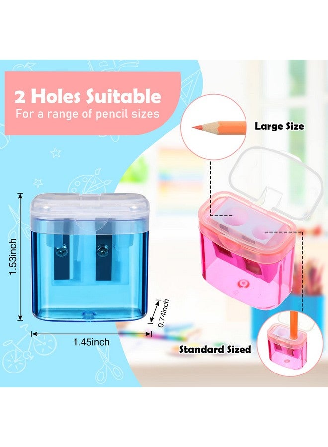Chinco 96 Pieces Pencil Sharpeners For Kids Colored Pencil Sharpeners Manual Double Hole Pencil Sharpener With Lid Hand Held Pencil Sharpener With Cover To Catch Shavings For School Office Home - Image 2