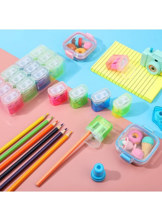 Chinco 96 Pieces Pencil Sharpeners For Kids Colored Pencil Sharpeners Manual Double Hole Pencil Sharpener With Lid Hand Held Pencil Sharpener With Cover To Catch Shavings For School Office Home - Image 5