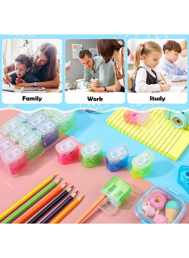 Chinco 96 Pieces Pencil Sharpeners For Kids Colored Pencil Sharpeners Manual Double Hole Pencil Sharpener With Lid Hand Held Pencil Sharpener With Cover To Catch Shavings For School Office Home - Image 4