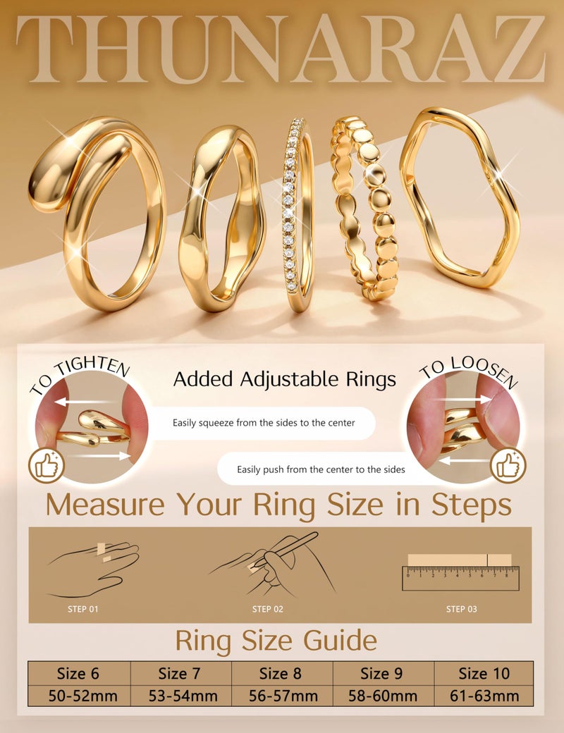 THUNARAZ 14K Gold Plated Rings for Women Non Tarnish Stackable Chunky Rings Cubic Zirconia Thumb Ring Set Dainty Trendy Statement Promise Wedding Bands Engagement Ring for Women Size 7 - Image 5