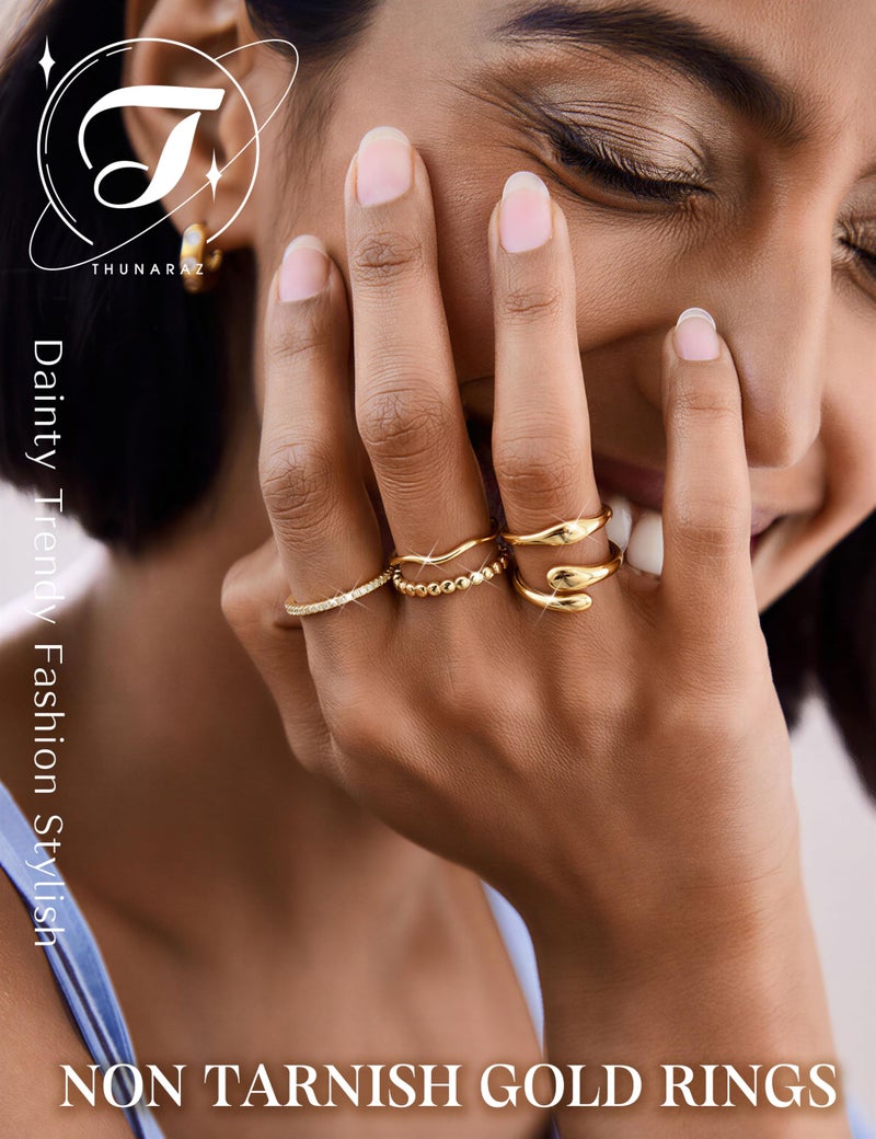 THUNARAZ 14K Gold Plated Rings for Women Non Tarnish Stackable Chunky Rings Cubic Zirconia Thumb Ring Set Dainty Trendy Statement Promise Wedding Bands Engagement Ring for Women Size 7 - Image 2