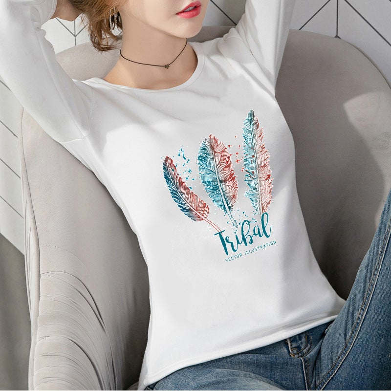 Women'S 2023 Korean New Long-Sleeved T-Shirt Women'S Round Neck Printed Long-Sleeved Top Trendy Base Shirt For Female Students - Image 1