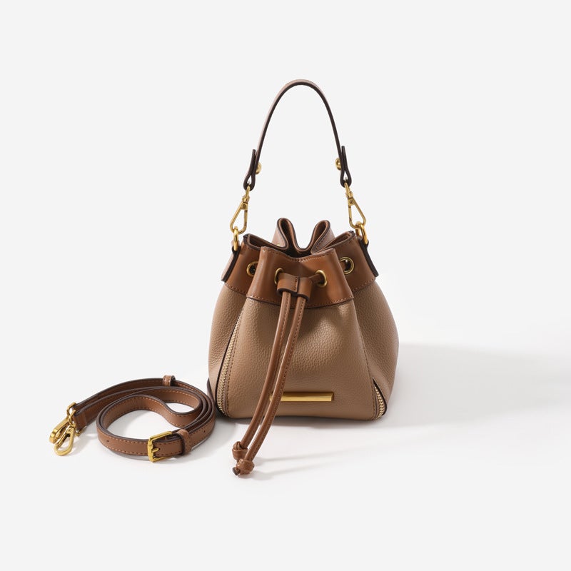 Niche Fashion Commuter-Style Textured Bucket Bag For Women, New Simple Crossbody Bag, Versatile Shoulder Bag, Genuine Leather Handbag For Women - Image 1