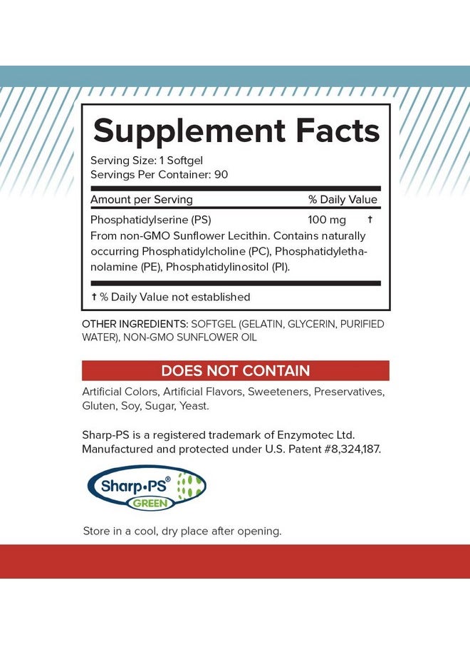 Natural BioScience - Soy Free Phosphatidylserine 100Mg Phosphatidylserine Supplement From Sunflower Lecithin Patented Sharp Ps100 Brain Health Memory Aid Cortisol Control Mental Sharpness Non Gmo 90 Softgels - Image 1