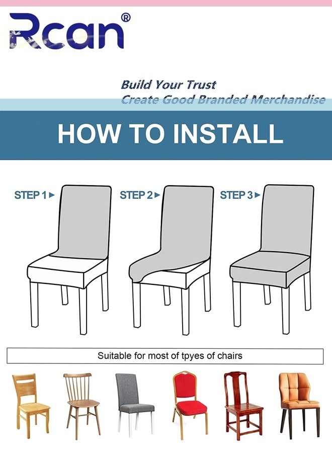 ركان 6 قطع من أغطية الكراسي المقاومة للماء لغرفة الطعام، أغطية كراسي الطعام القابلة للإزالة والغسل من قماش الجاكار المرن، واقي الكراسي للمطبخ والفندق والمطعم - Image 5