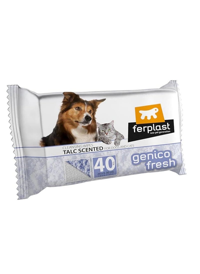 Ferplast Ferplast Genico Fresh Wipes - 30x20cm - 40 Count - Talc Scented Wipes for Dogs and Cats 