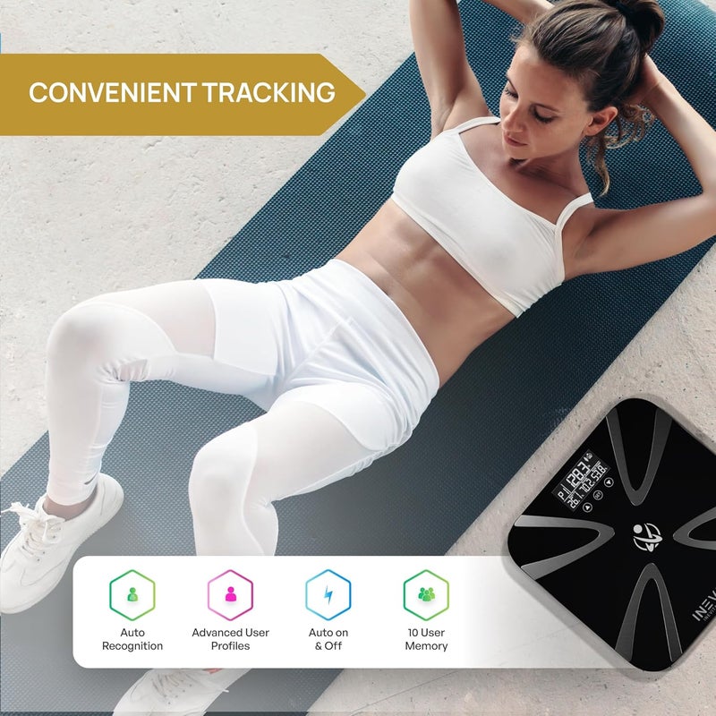 INEVIFIT Body Fat Scale Highly Accurate Digital Bathroom Body Composition Analyzer Measures Weight Body Fat Water Muscle BMI Visceral Levels  Bone Mass for 10 Users Includes Batteries - Image 3