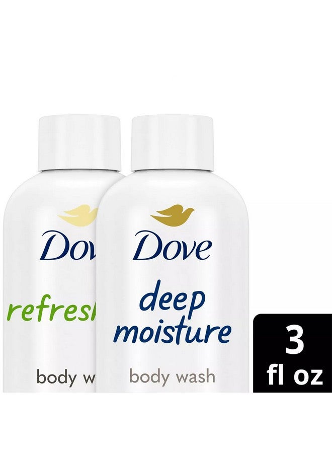 دوف مجموعة دوف لغسول الجسم الأساسية للسفر، عبوة من قطعتين - غسول للجسم منعش برائحة الخيار والشاي الأخضر + غسول للجسم مغذي ومرطب بعمق، 3 أونصة - Image 4