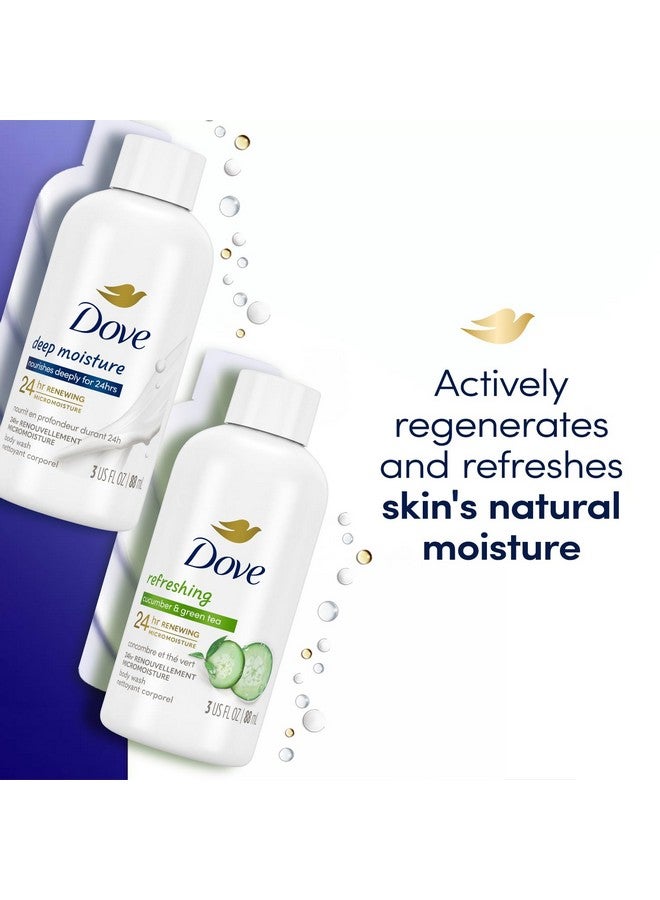 دوف مجموعة دوف لغسول الجسم الأساسية للسفر، عبوة من قطعتين - غسول للجسم منعش برائحة الخيار والشاي الأخضر + غسول للجسم مغذي ومرطب بعمق، 3 أونصة - Image 5