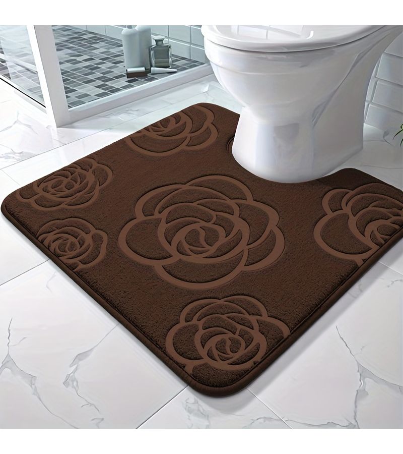 Ultra Soft Absorbent Black Rose U Shaped Bath Mat Non Slip Large Toilet Floor Mat Home Decor - Image 5