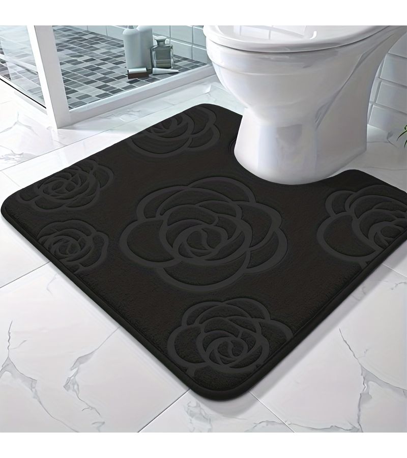Ultra Soft Absorbent Black Rose U Shaped Bath Mat Non Slip Large Toilet Floor Mat Home Decor - Image 4