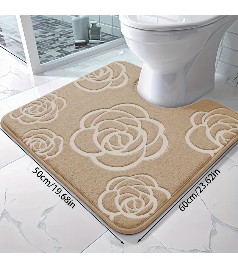Ultra Soft Absorbent Black Rose U Shaped Bath Mat Non Slip Large Toilet Floor Mat Home Decor - Image 2