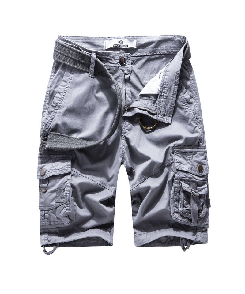 FOURSTEEDS Women's Casual Loose Fit Multi-Pockets Camouflage Twill Bermuda Cargo Shorts with Belt Grey US 6 - Image 1