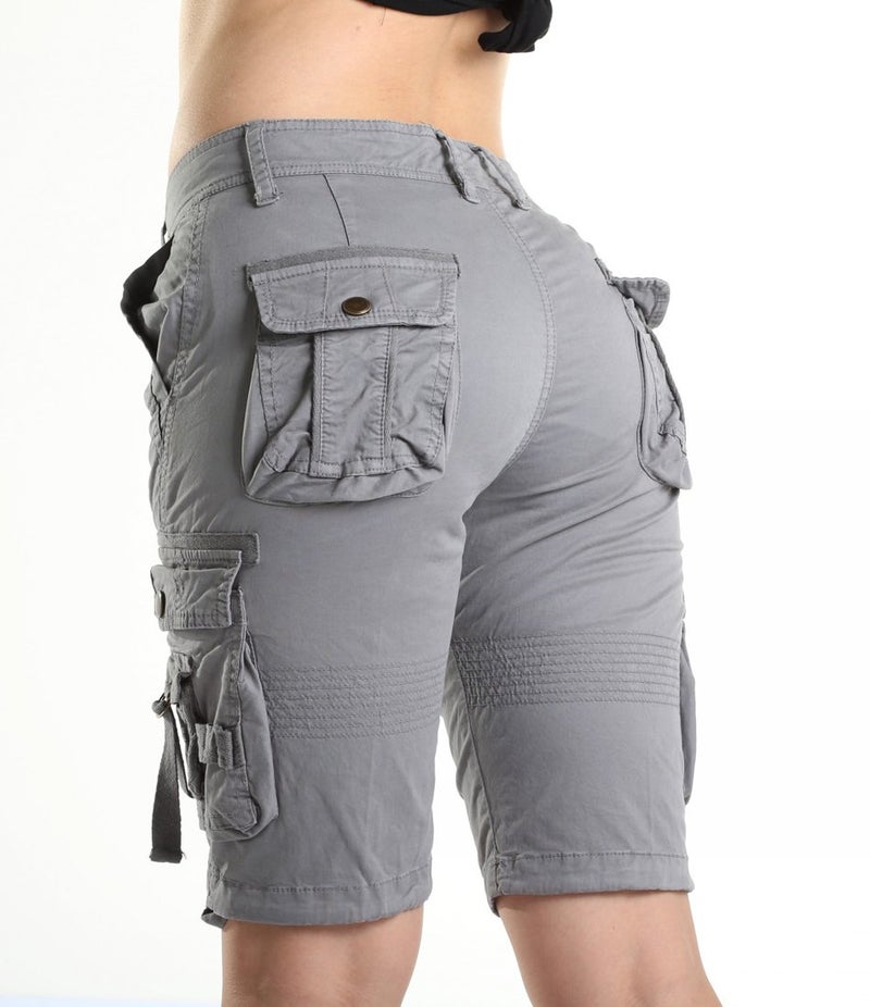 FOURSTEEDS Women's Casual Loose Fit Multi-Pockets Camouflage Twill Bermuda Cargo Shorts with Belt Grey US 6 - Image 5