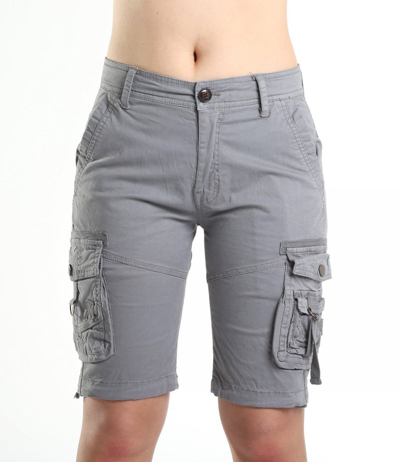 FOURSTEEDS Women's Casual Loose Fit Multi-Pockets Camouflage Twill Bermuda Cargo Shorts with Belt Grey US 6 - Image 3