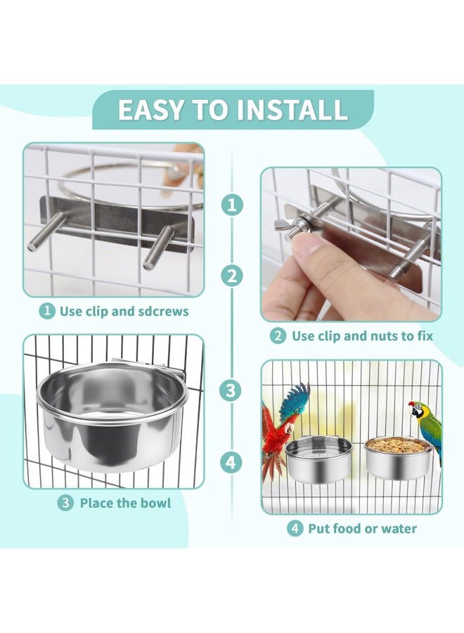VOXGET 2 Pcs Bird Feeding Dish Cups with 3 Pcs Food Holder for Cage, Parrot Food Water Bowls and Fruit Vegetable Skewer Foraging Toy, Stainless Steel Bird Feeders for Small Animals -Silvery,5 Pcs - Image 5