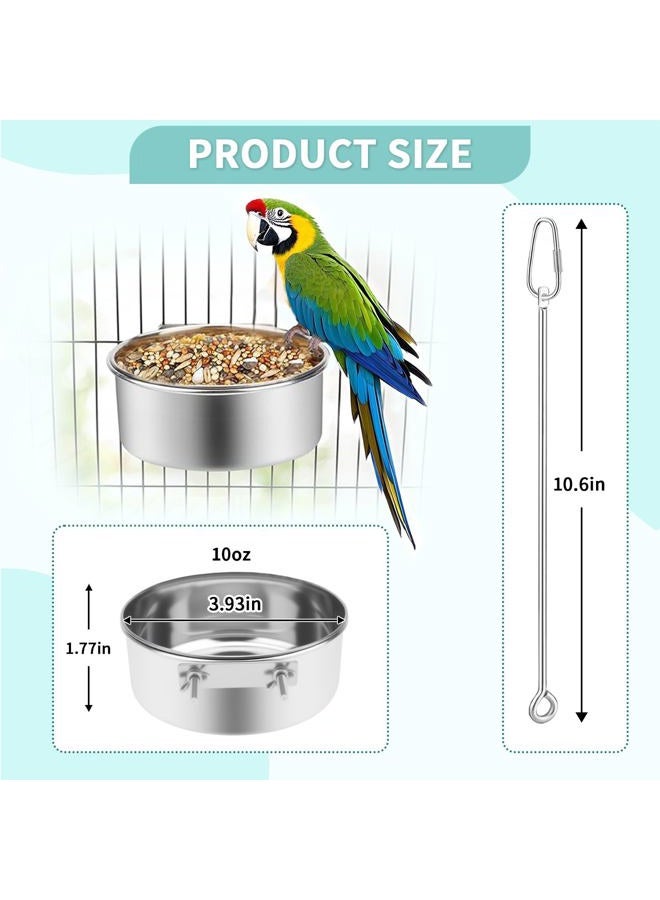 VOXGET 2 Pcs Bird Feeding Dish Cups with 3 Pcs Food Holder for Cage, Parrot Food Water Bowls and Fruit Vegetable Skewer Foraging Toy, Stainless Steel Bird Feeders for Small Animals -Silvery,5 Pcs - Image 4