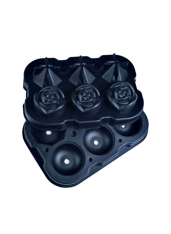 Black Silicone Ice Cube Tray 6 Cavities Rose Diamond Shape with Funnel Food Grade Ice Mold - Image 2
