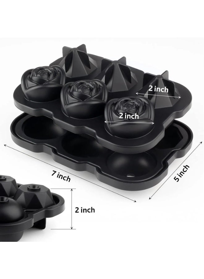 Black Silicone Ice Cube Tray 6 Cavities Rose Diamond Shape with Funnel Food Grade Ice Mold - Image 4