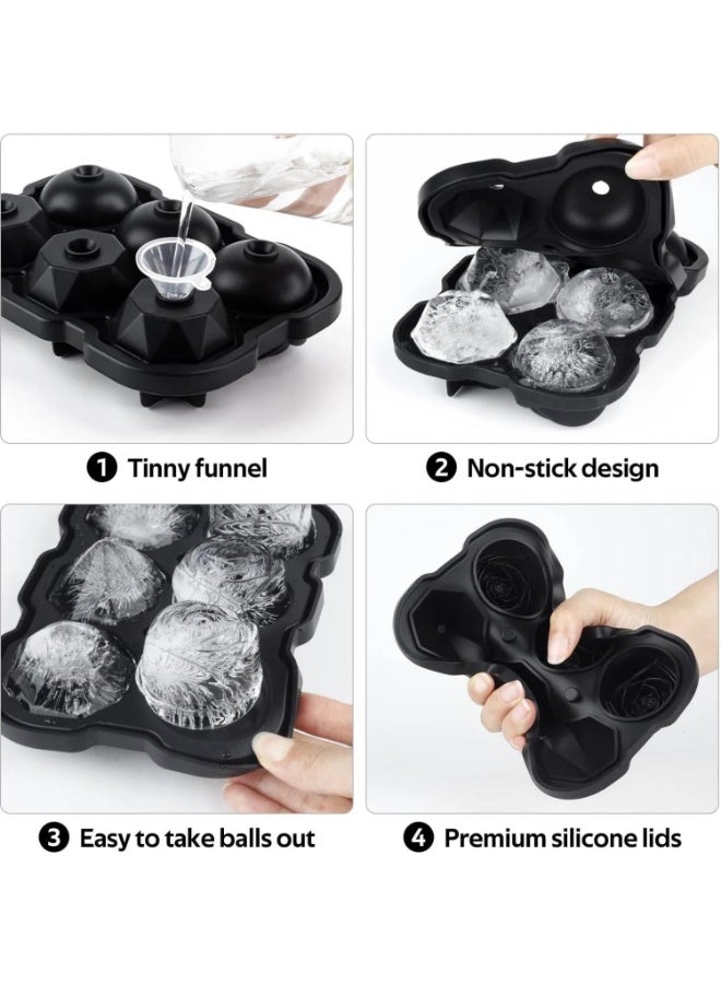 Black Silicone Ice Cube Tray 6 Cavities Rose Diamond Shape with Funnel Food Grade Ice Mold - Image 3