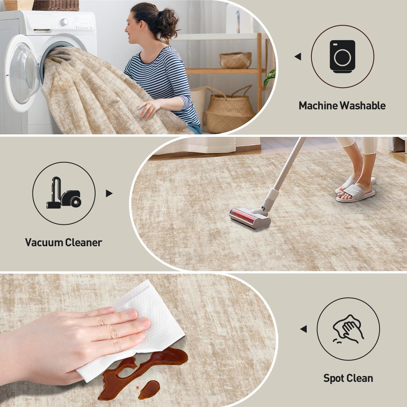 Gent drizz 9x12 Area Rugs Washable Rug: Modern Abstract Living Room Rug Soft Anti-Skid Thin Carpet Indoor Floor Non-Shedding Carpets for Bedroom Dining Room Farmhouse Nursery Home Office Beige - Image 4
