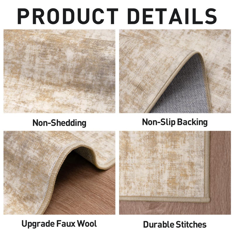 Gent drizz 9x12 Area Rugs Washable Rug: Modern Abstract Living Room Rug Soft Anti-Skid Thin Carpet Indoor Floor Non-Shedding Carpets for Bedroom Dining Room Farmhouse Nursery Home Office Beige - Image 5