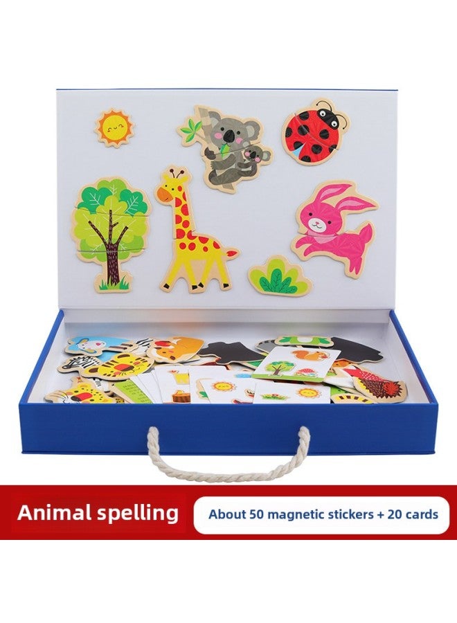 Children's Magnetic Jigsaw Puzzle Benefiting Intelligence Development Toy Stocking Wooden 3-6 Years Old 2 Boys And Girls Baby Kindergarten Early Education-Color:Animal Spelling - Image 1