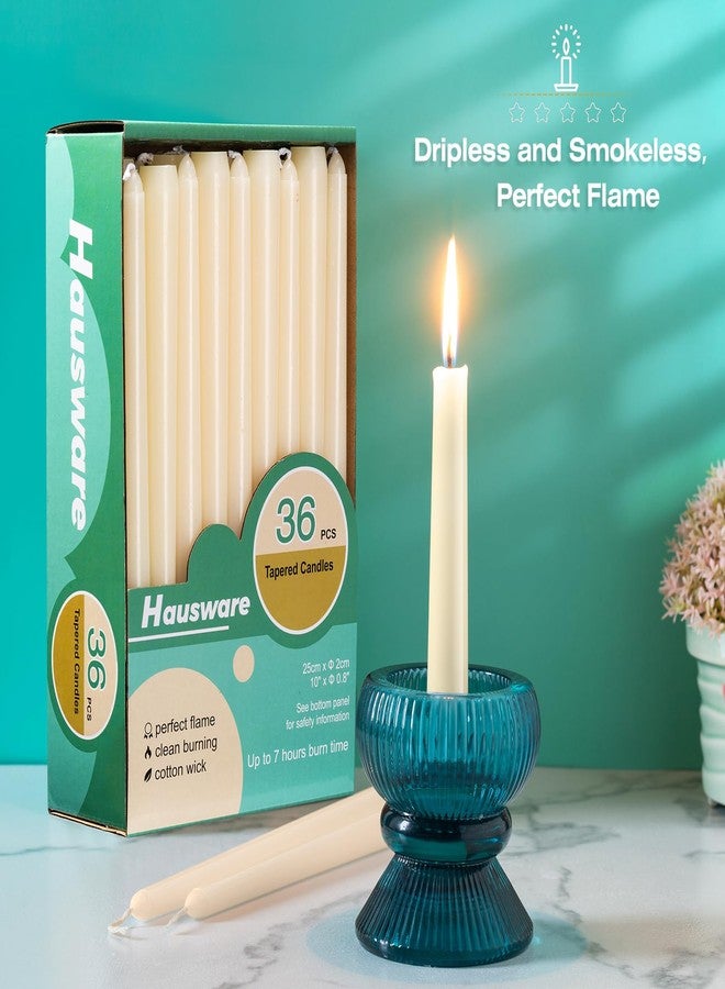 Hausware 36 Pack Taper Candles, 8 Hour Burn Time,Unscented Dripless and Smokeless, 10 inch Elegant Premium Quality Dinner Candle for Home Décor, Restaurant, Wedding, Party Candlesticks(Ivory) - Image 2