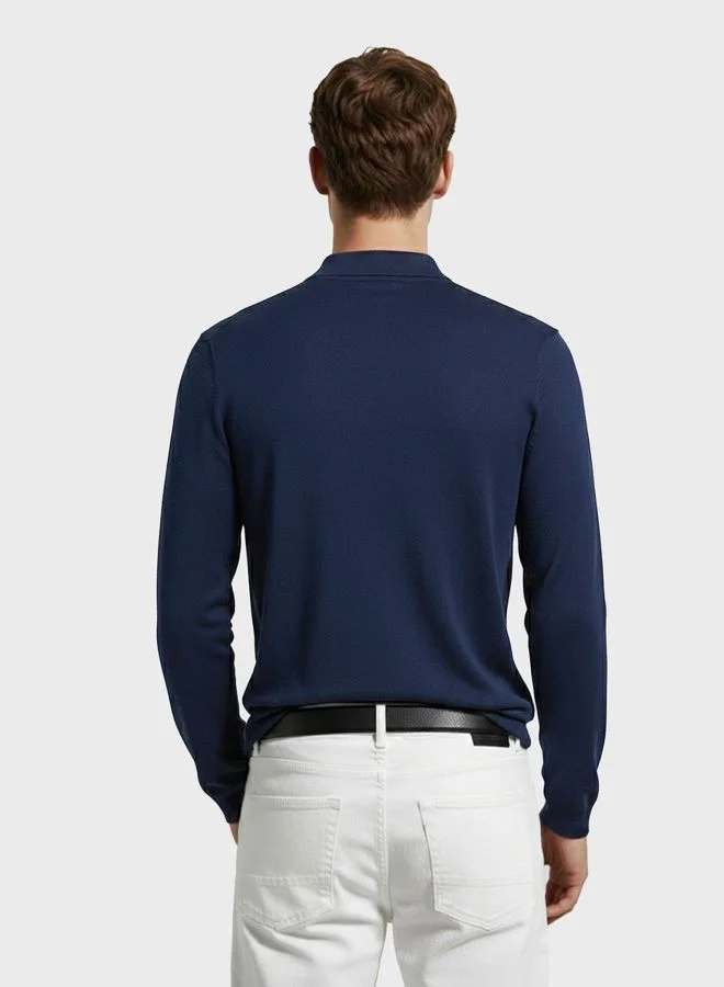 The Indian Garage Co Men Slim Fit Graphic Printed Polo Neck Full Sleeves Polo T-Shirt