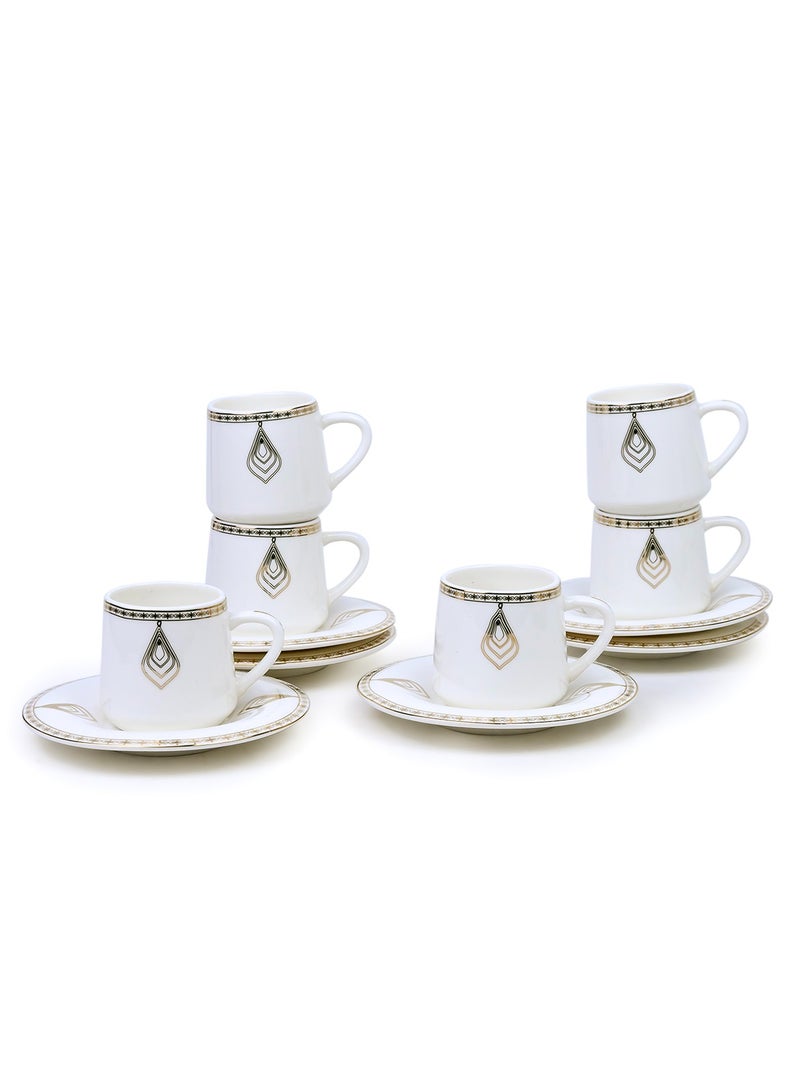 Shallow Porcelain Nyla Coffee Cup & Saucer Set, 90ml (6 Cups, 6 Saucer, White) - Image 1