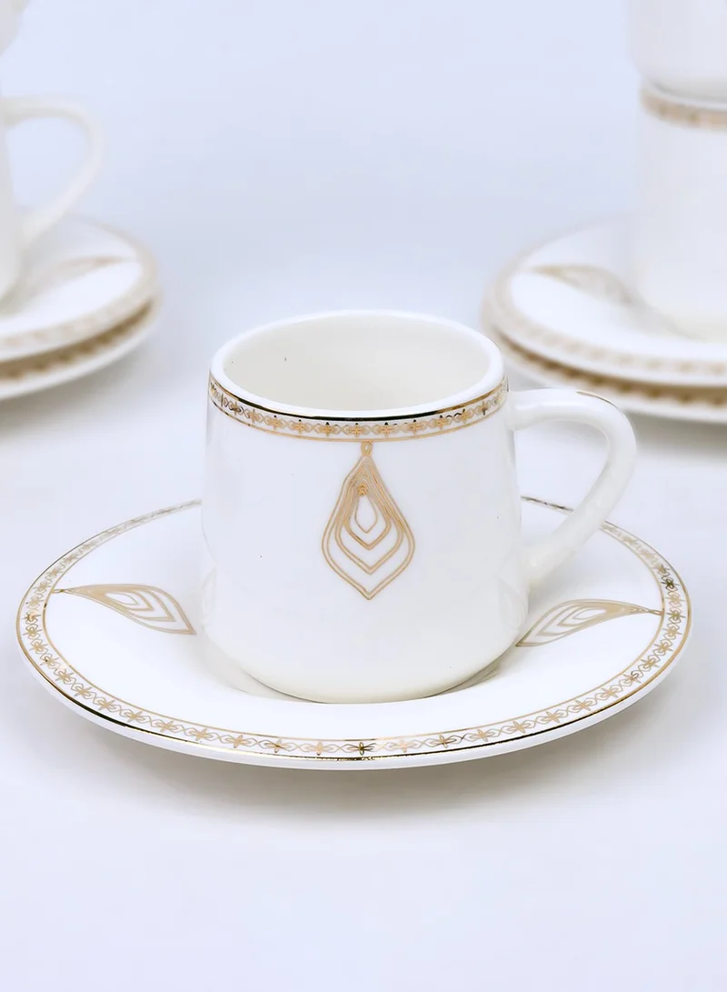 Shallow Shallow Porcelain Nyla Coffee Cup & Saucer Set, 90ml (6 Cups, 6 Saucer, White)