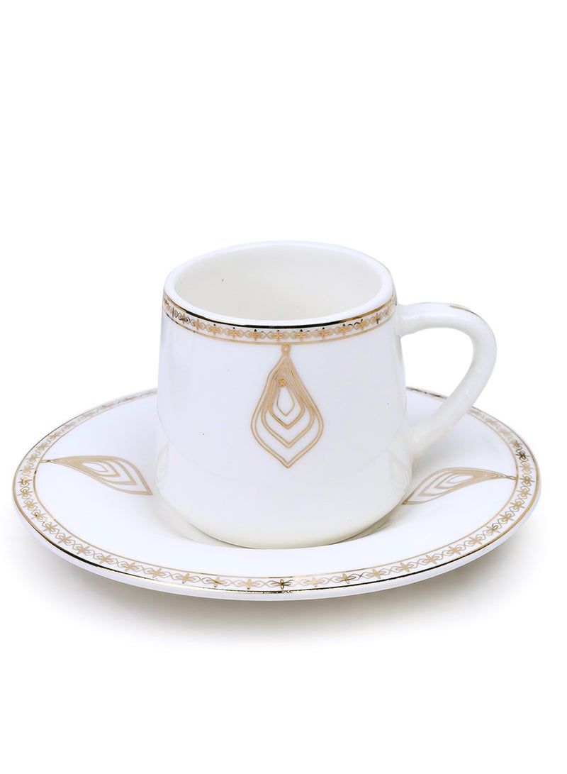 Shallow Porcelain Nyla Coffee Cup & Saucer Set, 90ml (6 Cups, 6 Saucer, White) - Image 2
