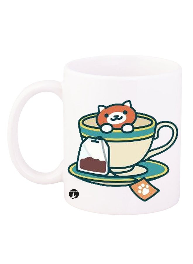 RYN A Cat Design Mug White/Blue/Yellow 11ounce