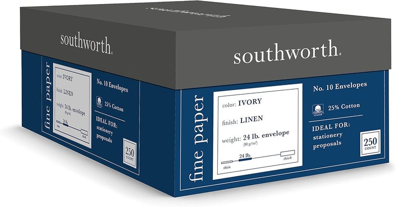Southworth ساوثورث J56410 25 قطن 10 ظرف عاجي 24 رطل كتان 250 صندوق FSC - Image 2