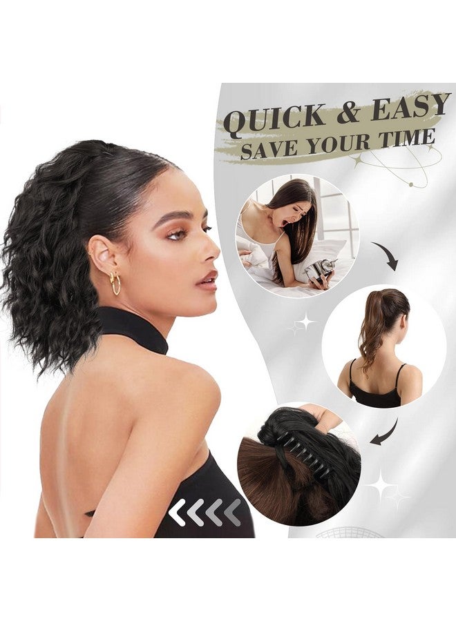 BARSDAR Short Ponytail Extension for Women - 12 Inch Claw Clip Ponytail Hair Extensions - Multi Layered Wavy Black Ponytail Soft Synthetic Clip in Pony Tails Hairpieces - Black Brown - Image 4