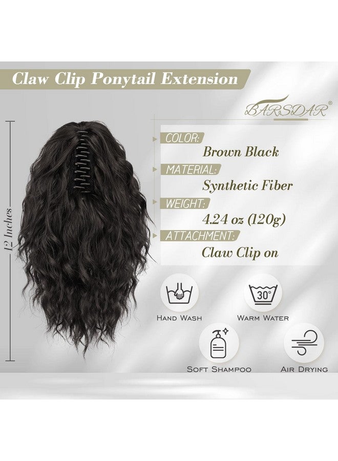 BARSDAR Short Ponytail Extension for Women - 12 Inch Claw Clip Ponytail Hair Extensions - Multi Layered Wavy Black Ponytail Soft Synthetic Clip in Pony Tails Hairpieces - Black Brown - Image 2