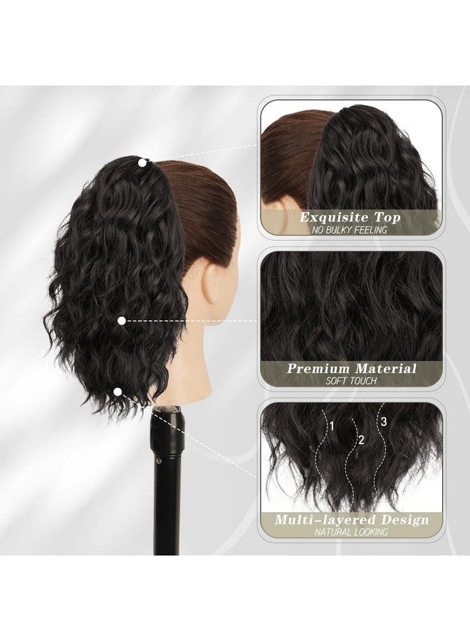 BARSDAR Short Ponytail Extension for Women - 12 Inch Claw Clip Ponytail Hair Extensions - Multi Layered Wavy Black Ponytail Soft Synthetic Clip in Pony Tails Hairpieces - Black Brown - Image 3