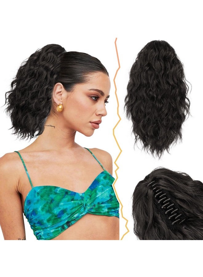 BARSDAR Short Ponytail Extension for Women - 12 Inch Claw Clip Ponytail Hair Extensions - Multi Layered Wavy Black Ponytail Soft Synthetic Clip in Pony Tails Hairpieces - Black Brown - Image 1