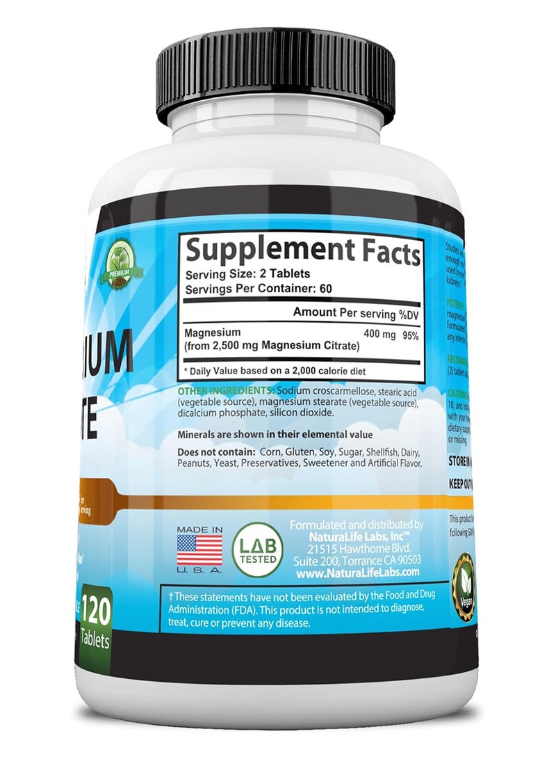 NaturaLife Labs Magnesium Citrate 400 Mg 120 Tablets - Image 3